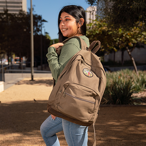 city toy backpack in smooth leather and canvas Canvas Backpack w/Leather Accents – LA City Store